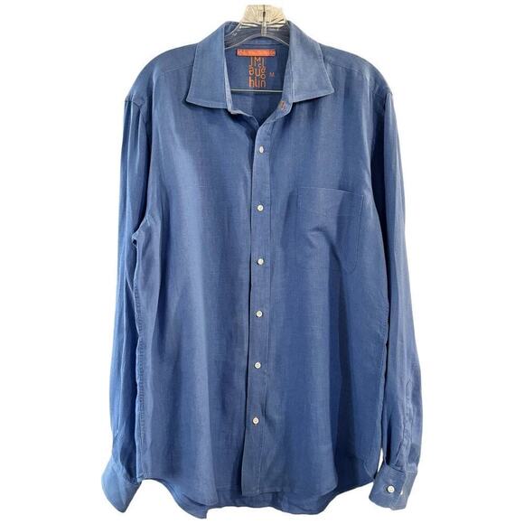 J. Mclaughlin Men Tops Button Down Shirt Blue Linen Size Medium - Picture 1 of 5